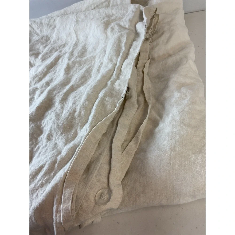 West Elm Tan Natural 100% European Flax Linen Queen Duvet Cover Excellent